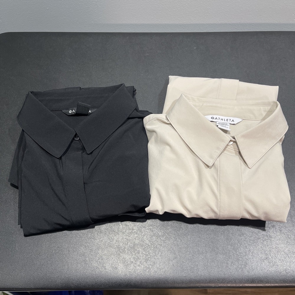 Athleta Urbanite Top 2.0 Womens Medium Black Beige Stretch Blouse Shirt Lot 2
