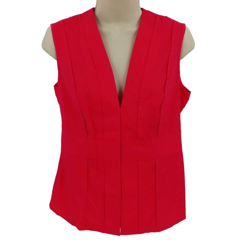 Moda International Womens Medium Red Pink V Neck Sleeveless Shirt Top Blouse