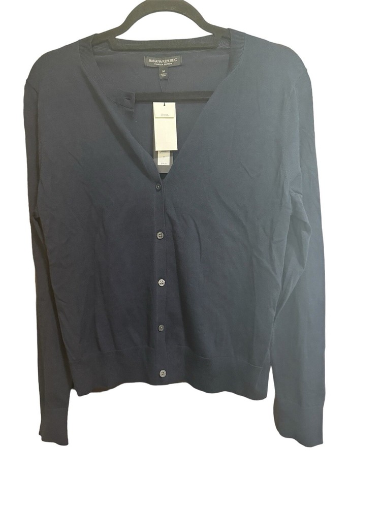 Navy Stretch-Cotton Cardigan Sweater by Banana Republic - Preppy & Business Casual  