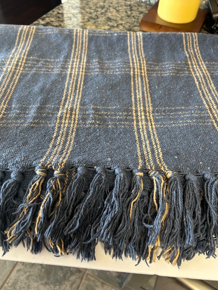 Creative Co-Op Soft Blue and Tan Cotton Throw 62x50.5 with Tassels