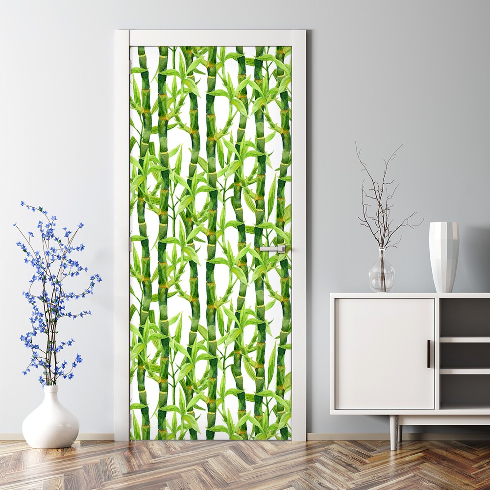 Floral Watercolor Bamboo Self-Adhesive Bubble-Free Door Decal