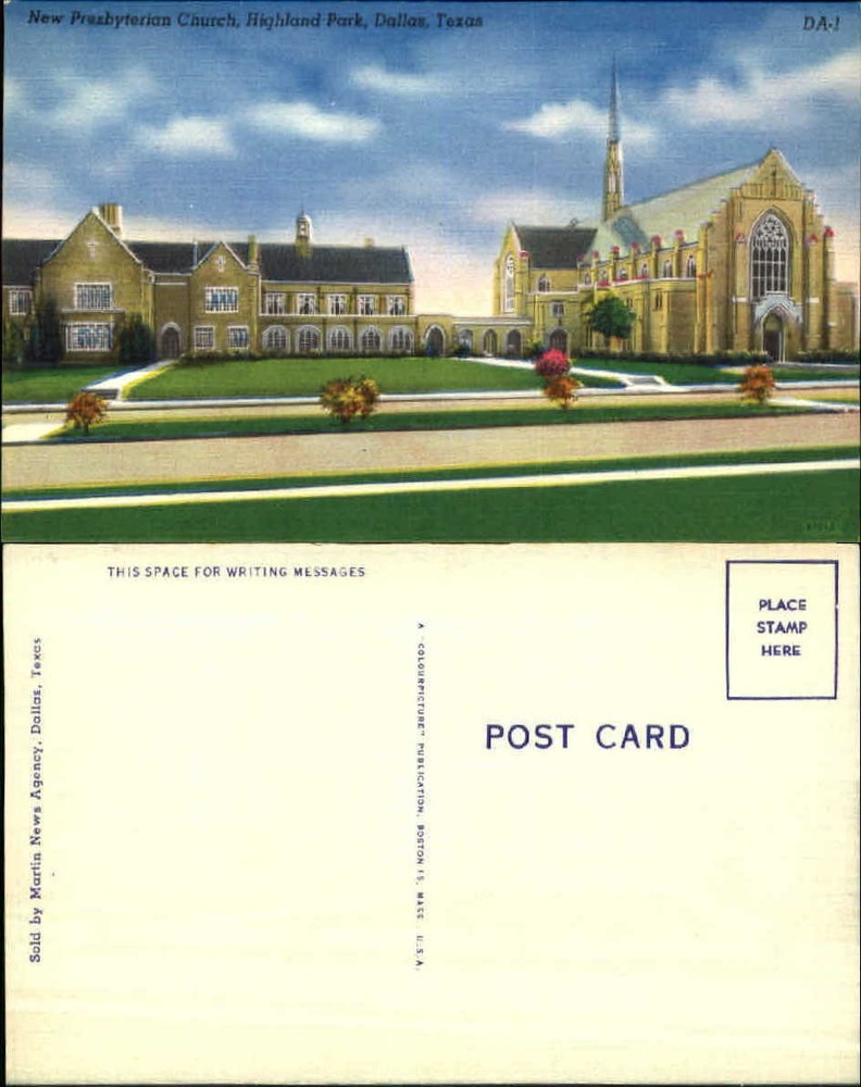 Presbyterian Church Dallas TX unused 1940s linen postcard