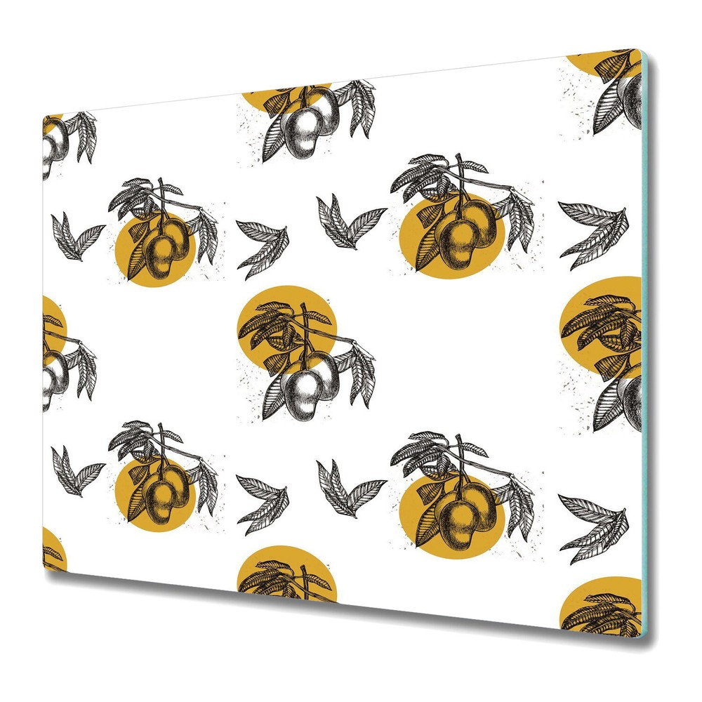 Glass Worktop Kitchen Chopping Board Tropical fruits Mango with Leaves 60x52