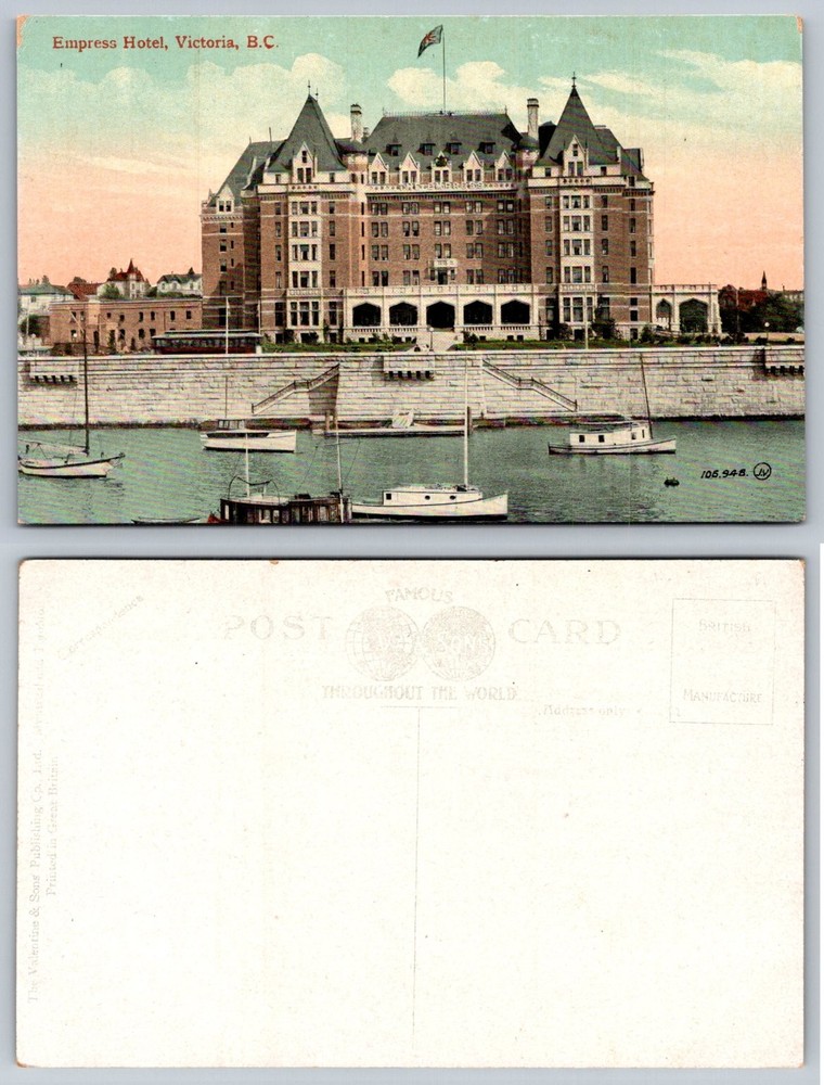 Empress Hotel Victoria BC Postcard Waterfront Boats Vintage Valentine's