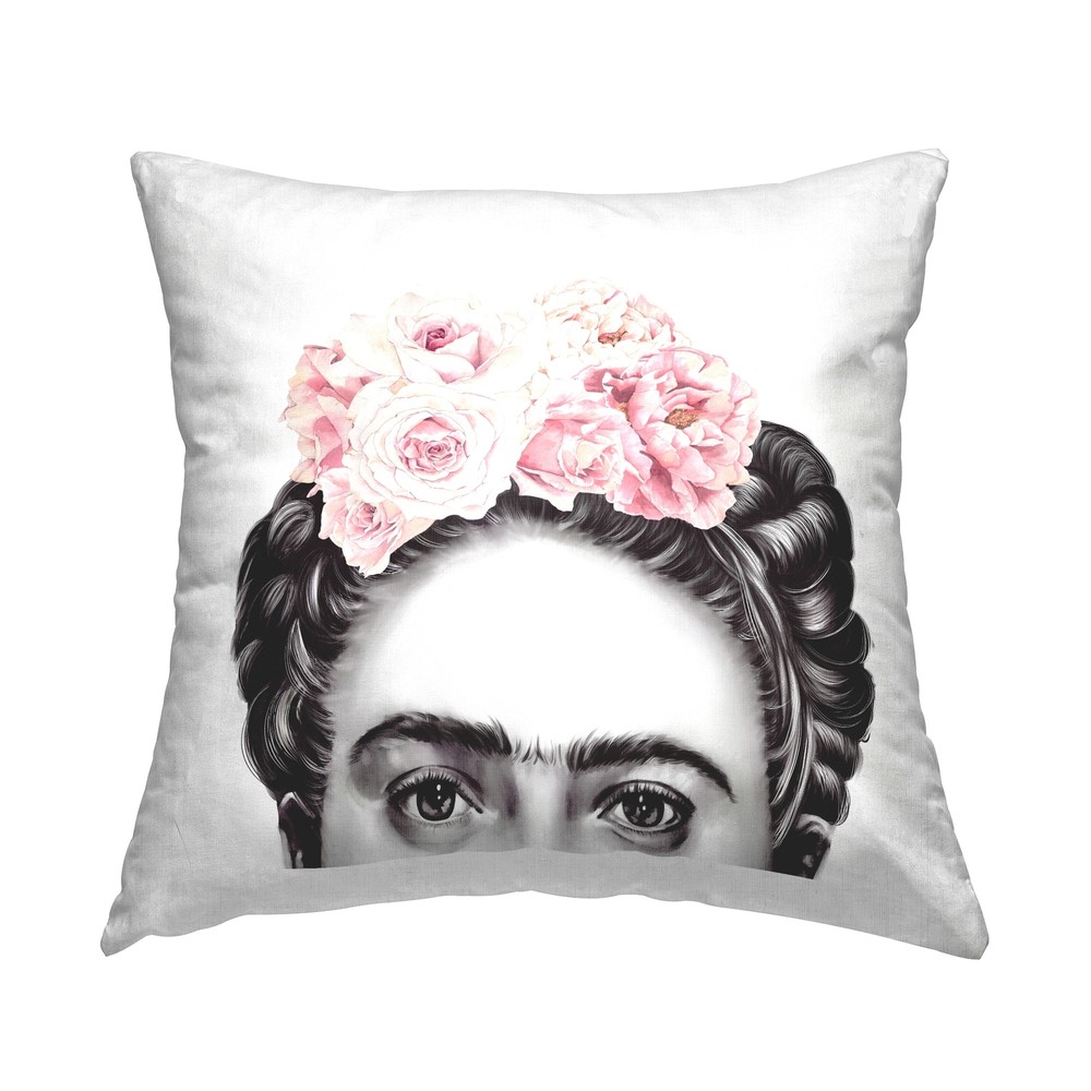 Stupell Frida With Pink Roses Powerful Full Eyed Portrait Decorative Printed