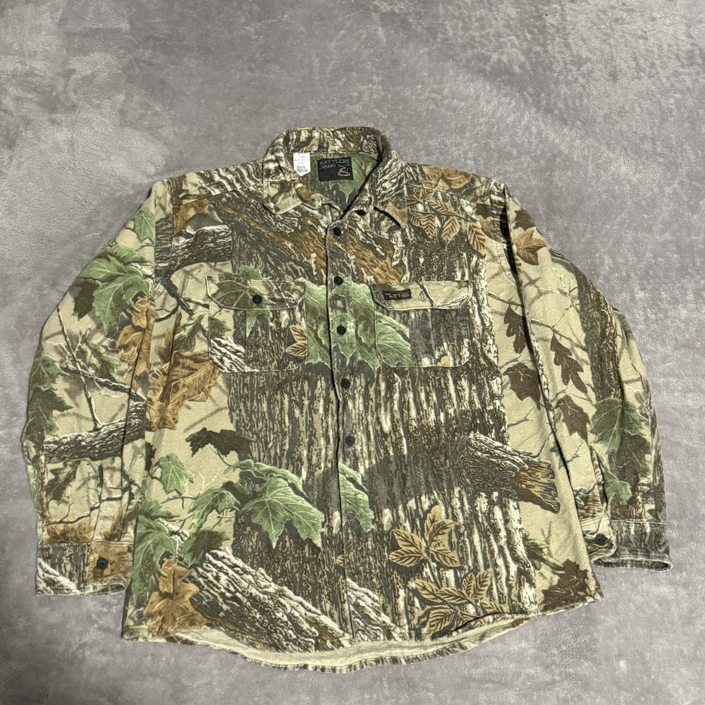 Vintage Rattlers Brand Shirt Men’s Large Realtree Camo Chamois Button Up USA 90s