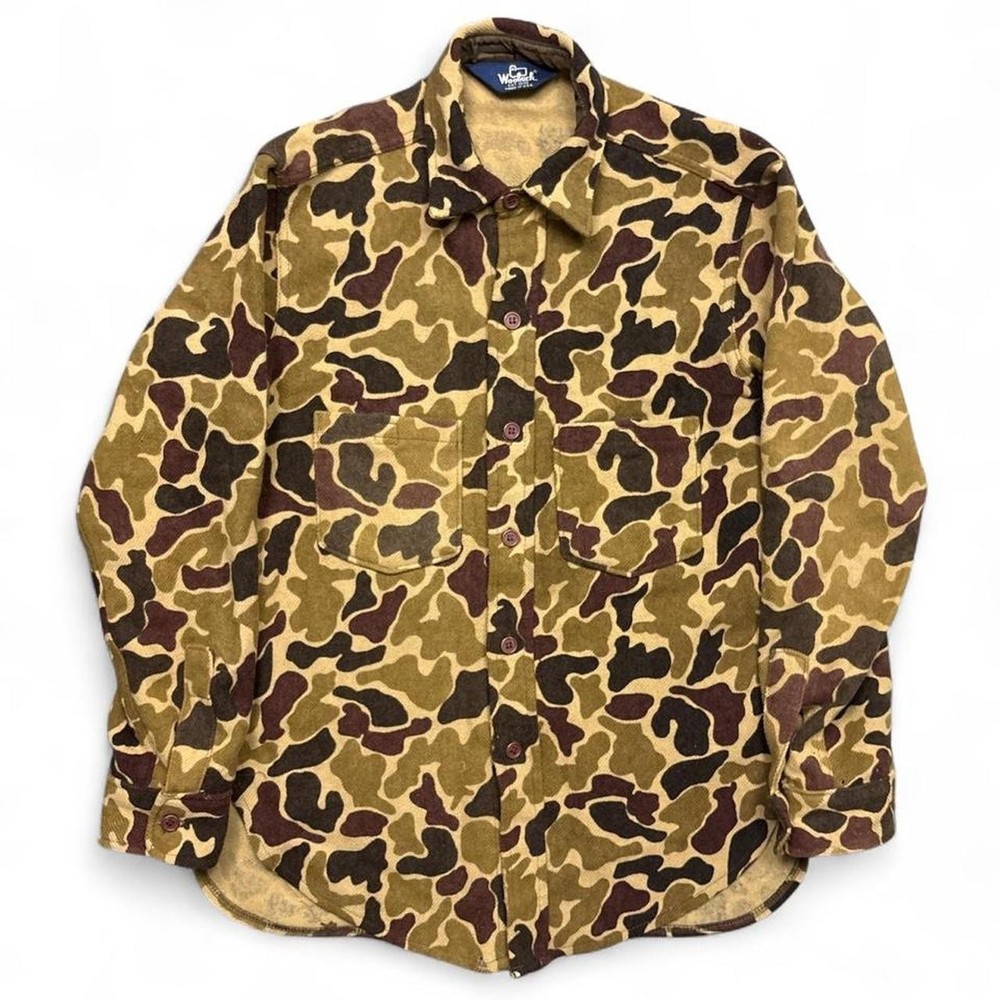 Vintage Woolrich Shirt Mens Medium Duck Frog Camo Camouflage Wool Flannel Hunt