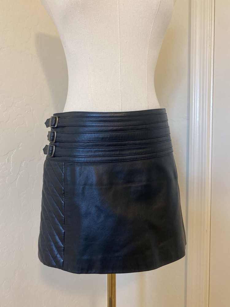 Guess Genuine Leather Quilted Mini Skirt in Black