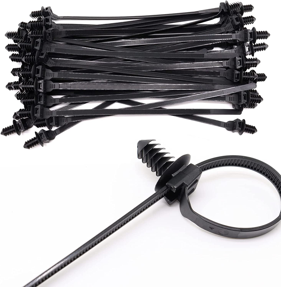 8-Inch Black Push Mount Zip Ties with Fir Tree Cable Wire Ties