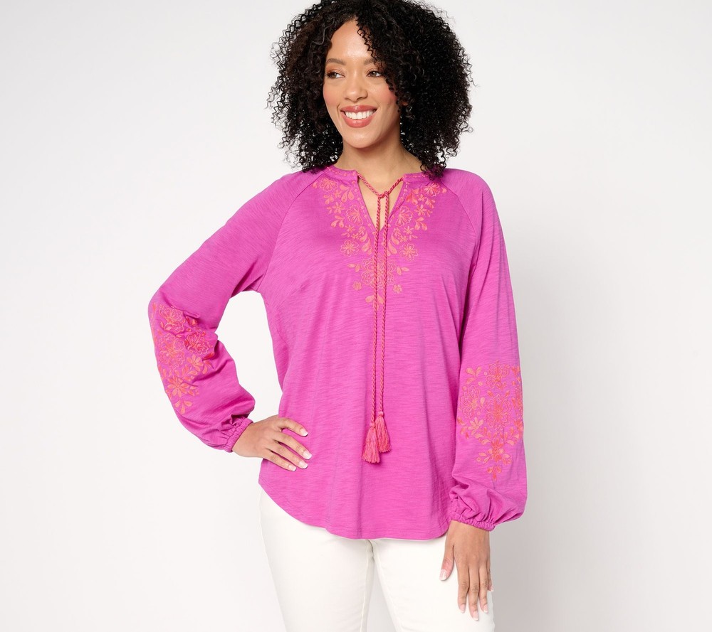 Belle by Kim Gravel Women's Top Sz XS Boho Lotus Sunrise Purple A679775