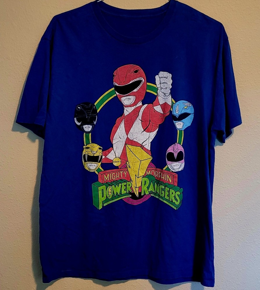 Mighty Morphin Power Rangers Blue Graphic T- Shirt Size Large Men's Women's
