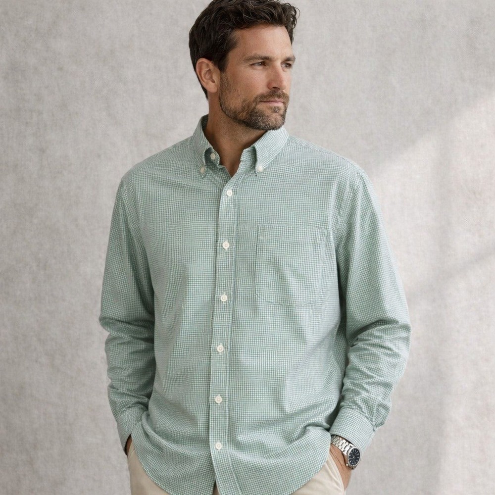 LL Bean Mens Traditional Fit Oxford Shirt Size L Green Check Button Down Cotton