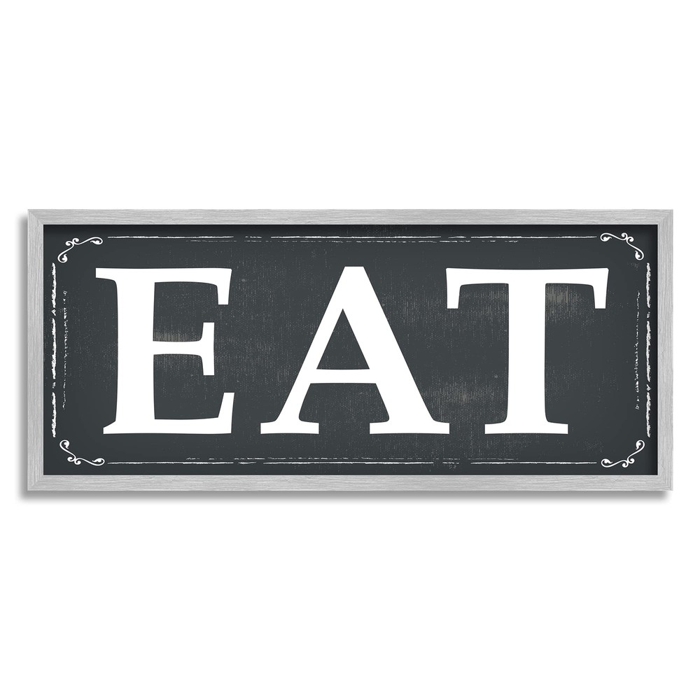 EAT Black and White, Design by ND Gray Framed Wall Art, 13 x 30