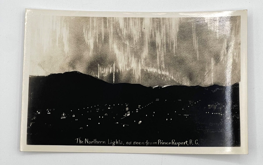 Canada RPPC Northern Lights Prince Rupert BC Real Photo Postcard Aurora Borealis