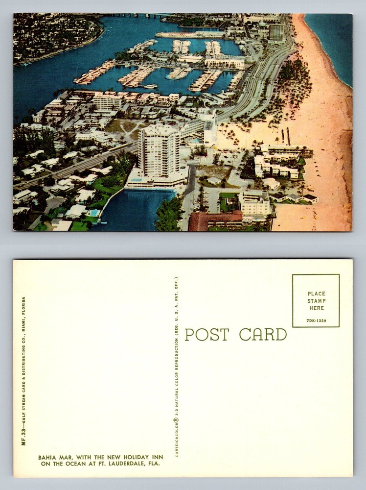 Fort Lauderdale, FL-Florida, Aerial View Bahia Mar Holiday Inn Vintage Postcard