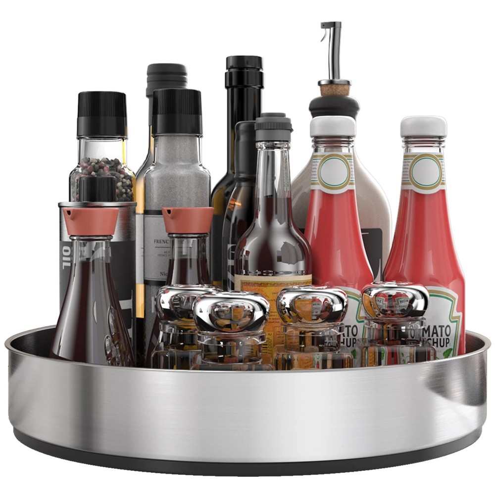 Stainless Steel Black Spice Rack Turntable Lazy Susan for Pantry Cabinet