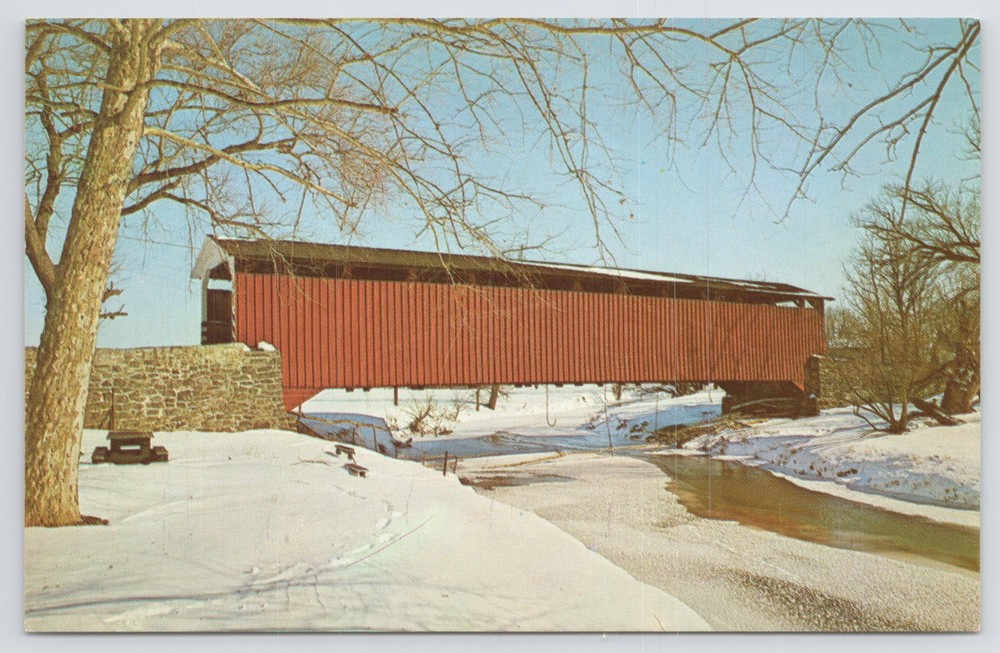 Bridge~Covered Bridge In Winter~Vintage Postcard