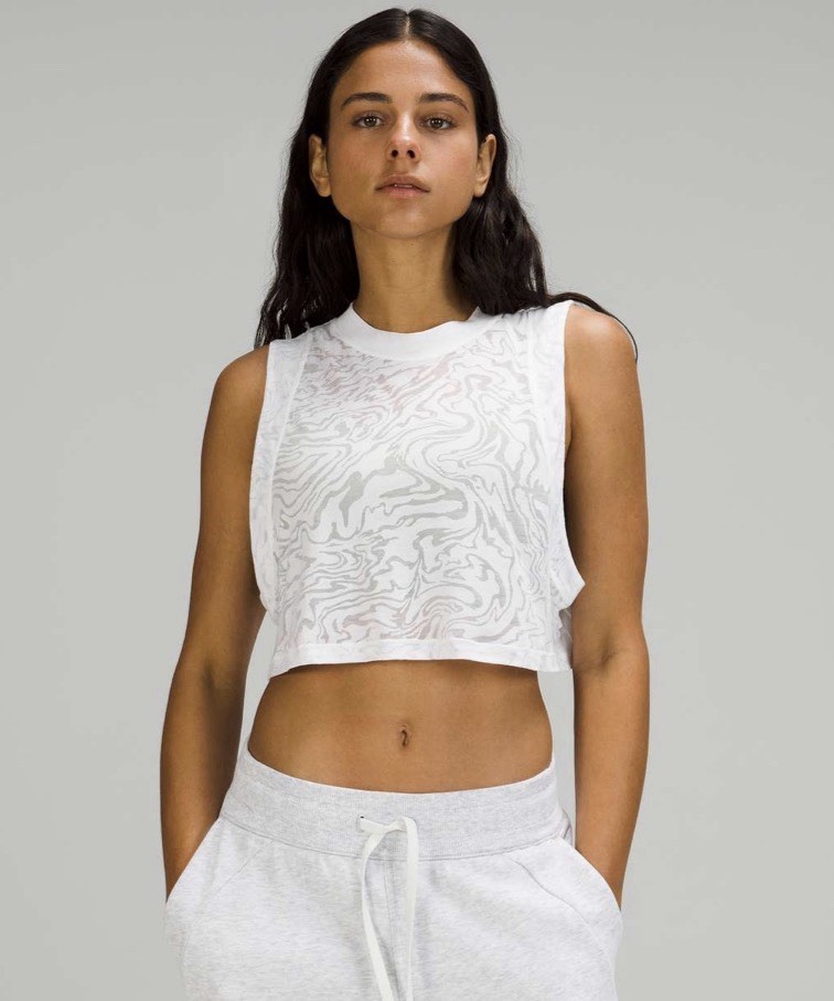 Lululemon All Yours Crop Tank Veil White Cropped Women's Abstract Sheer Size 4