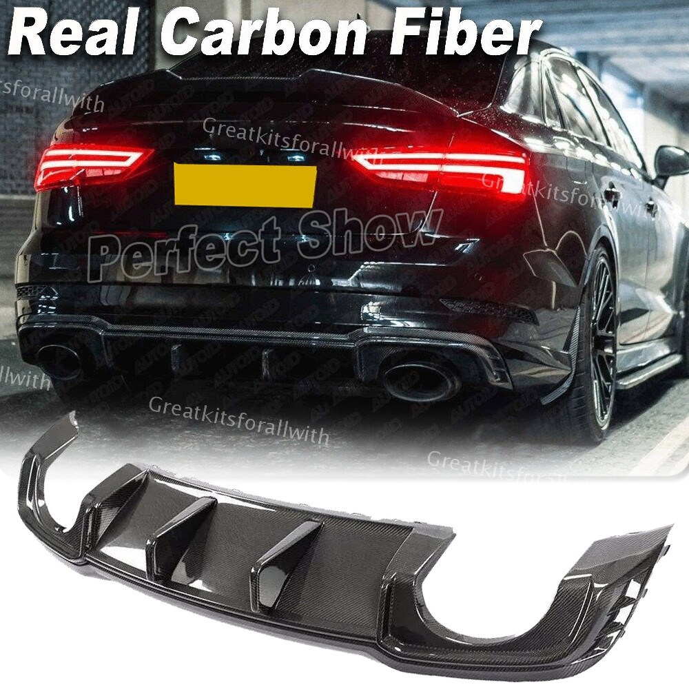 Carbon Fiber Rear Bumper Diffuser Lip Spoiler Fit For Audi RS3 Sedan 8V 2017-21