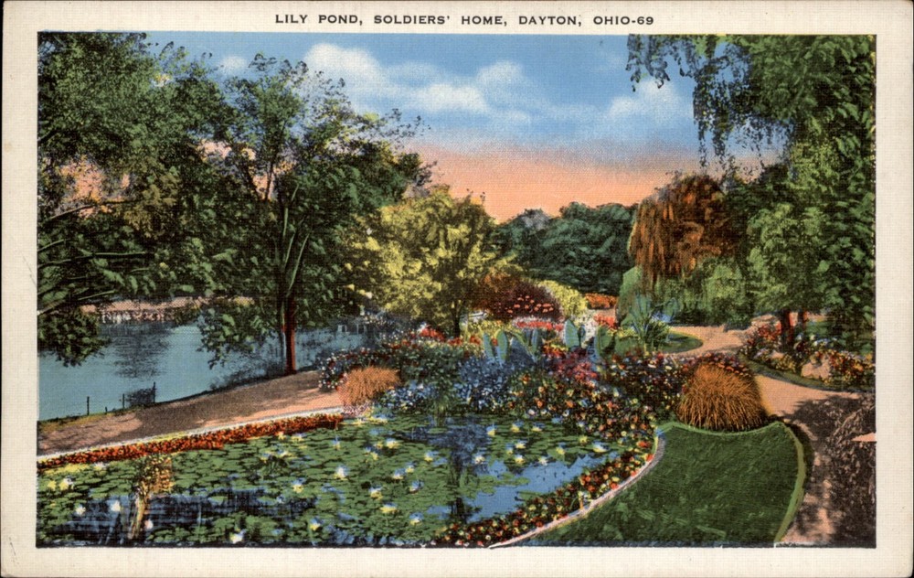 Lily Pond Soldiers Home Dayton Ohio vintage postcard u559