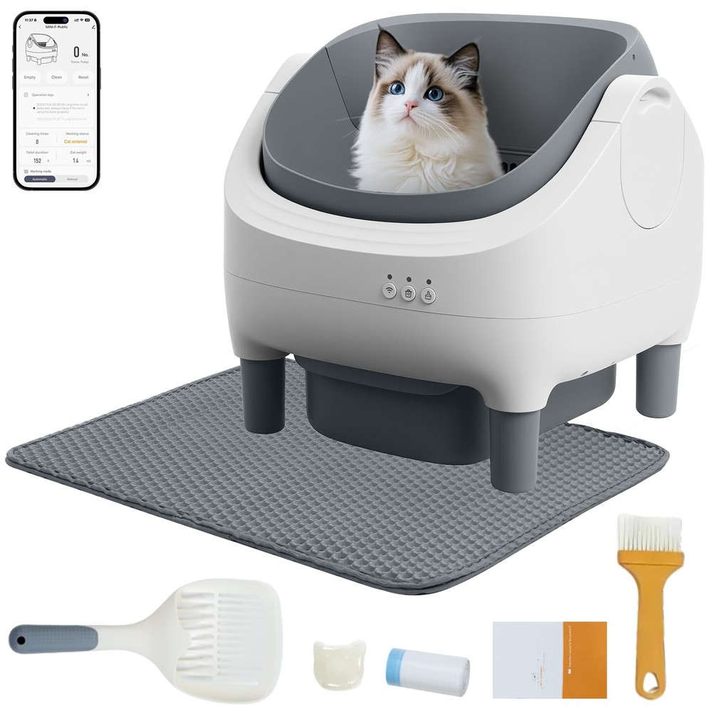 Self Cleaning Litter Box with APP Control, Open-Top Automatic Litter Box for ...