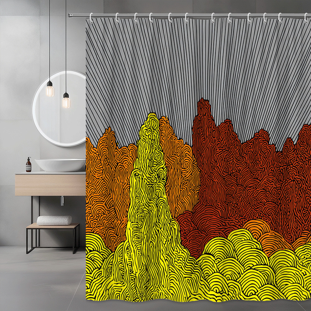 Abstract Orange Yellow Line Art Shower Curtain
