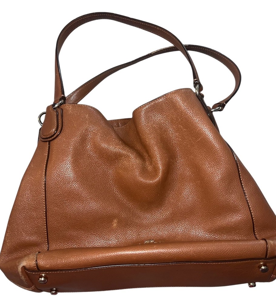 Coach Edie Brown Pebbled Leather 3 Compartments Shoulder Bag