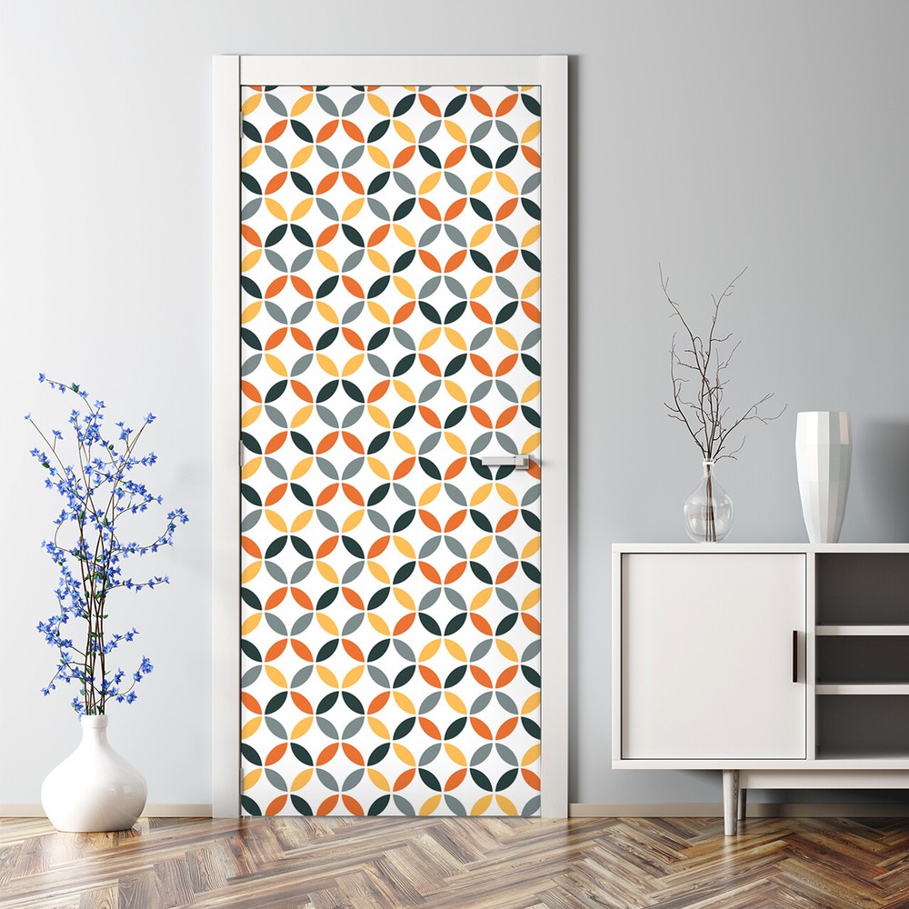 Orange Grey White Geometric Bubble Free Door Sticker Wall Art Decal  