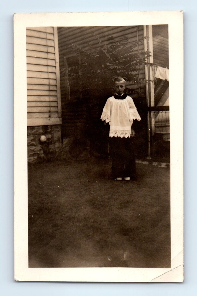 Old Vintage Photo SOLO TEEN ALTER BOY IN YARD BY HOUSE ANTIQUE SNAPSHOT