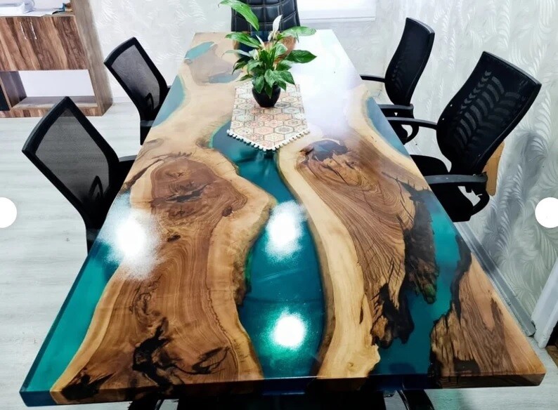 Epoxy Resin Center Dining Table Handmade Acacia Wooden Modern Art Furniture Decr