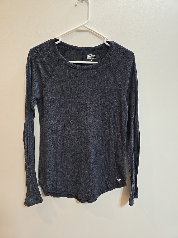 Women's Hollister Dark Blue Ribbed Long Sleeve, Size Large
