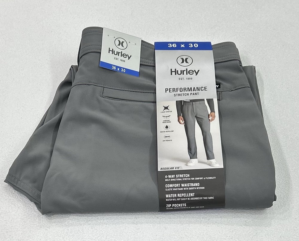 Hurley Men's Regular Fit Performance Stretch Pants, Gray, Size 36x30