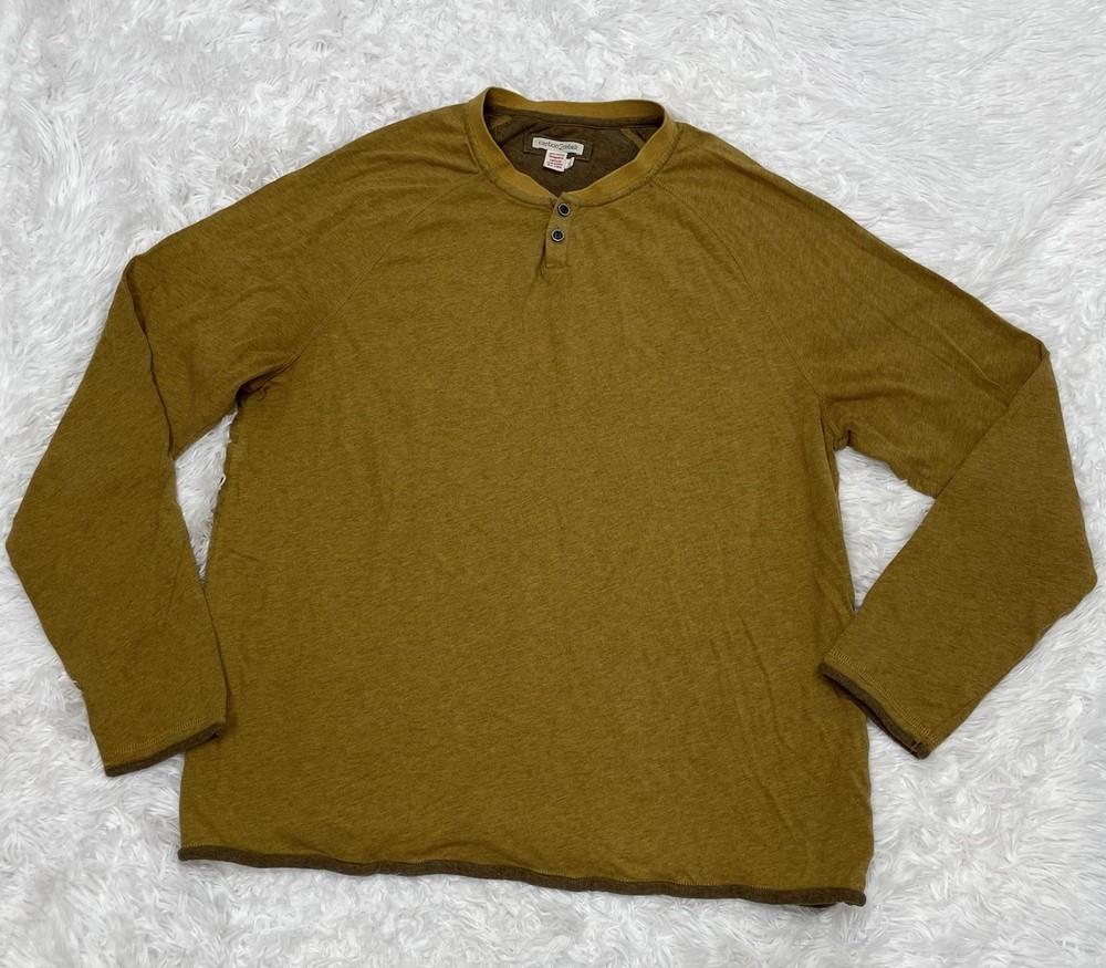 Carbon 2 Cobalt Mens Long Sleeve Henley Shirt Size L Large Tan Cotton Minimalist