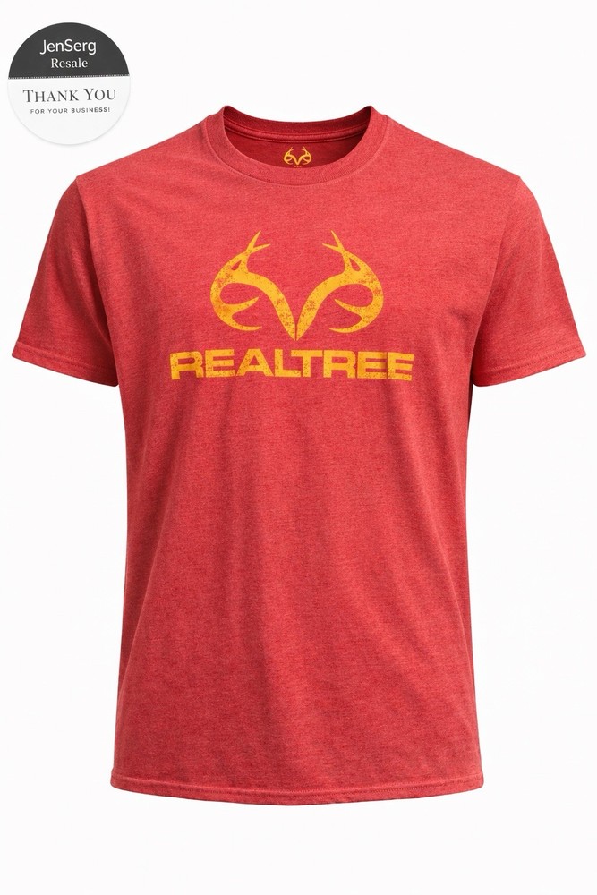 Realtree Men's Red Crew Neck Short Sleeve Graphic Logo T-Shirt Cotton Blend XL