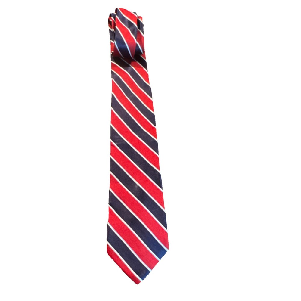 IZOD Men's 100% Silk Tie Red Navy White Striped Woven Designer RN 121148