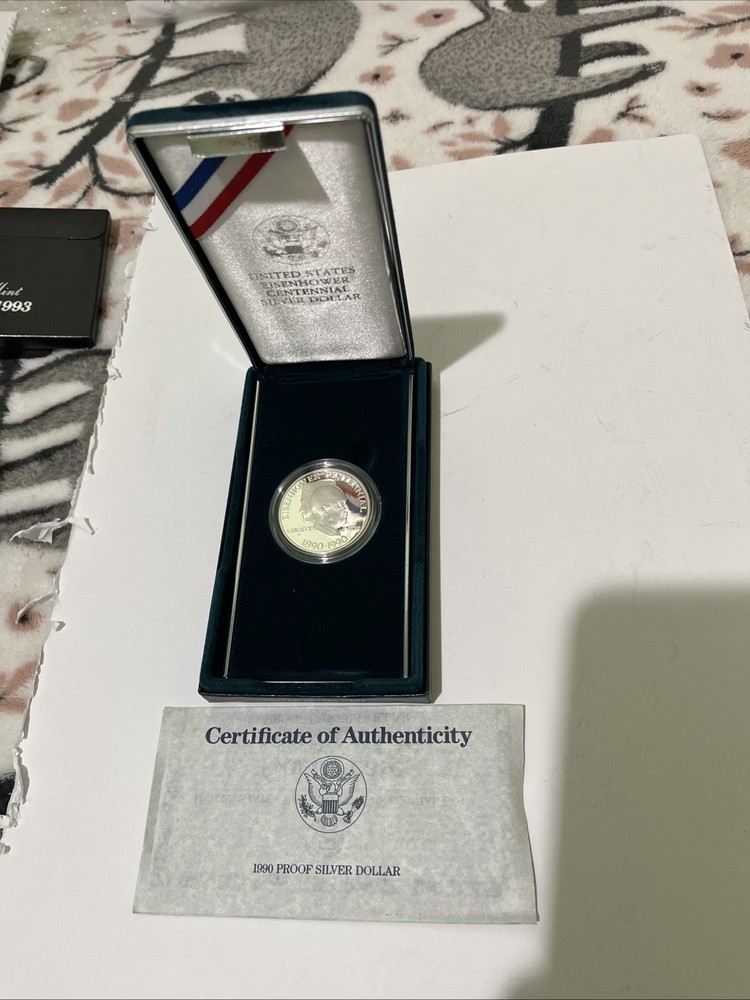 1990 P US Mint Silver Proof Eisenhower Centennial Dollar Coin .7734 Toz OGP COA