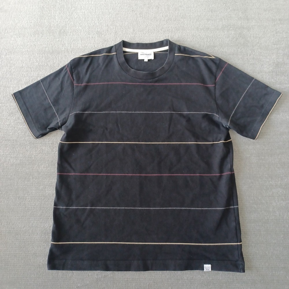 Norse Projects Johannes Thin Stripe T-Shirt Mens Large Black Short Sleeve Casual