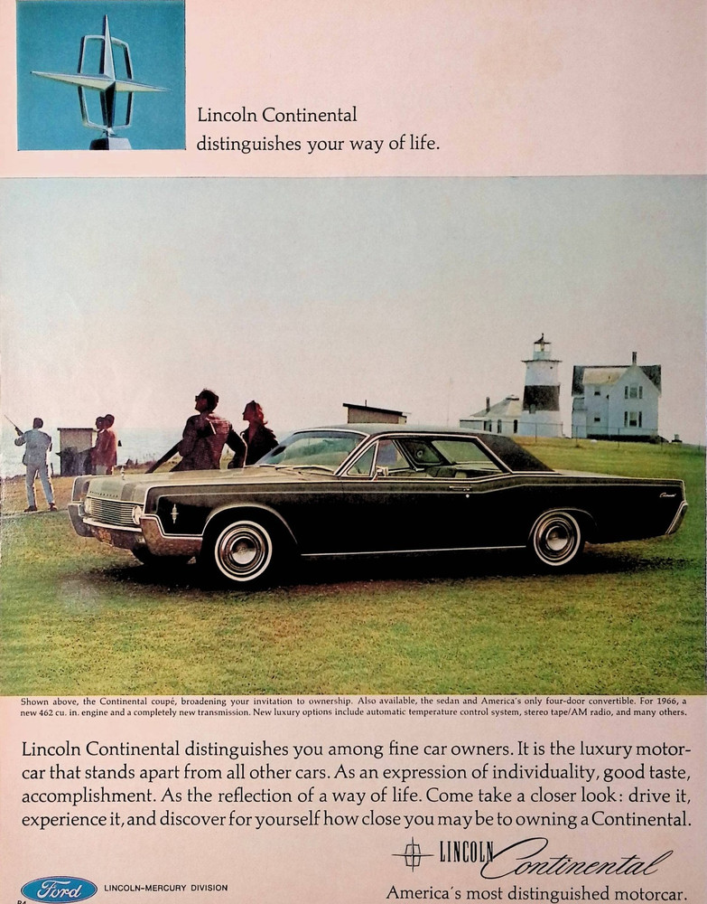 1966 Ford Lincoln Continental Lighthouse Coastline Vintage Print Ad LIFE March 4