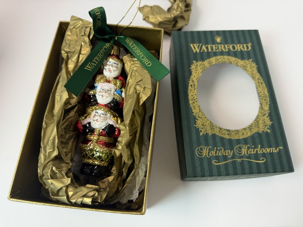 Waterford Holiday Heirlooms Blown Glass Ornament Three Santa’s