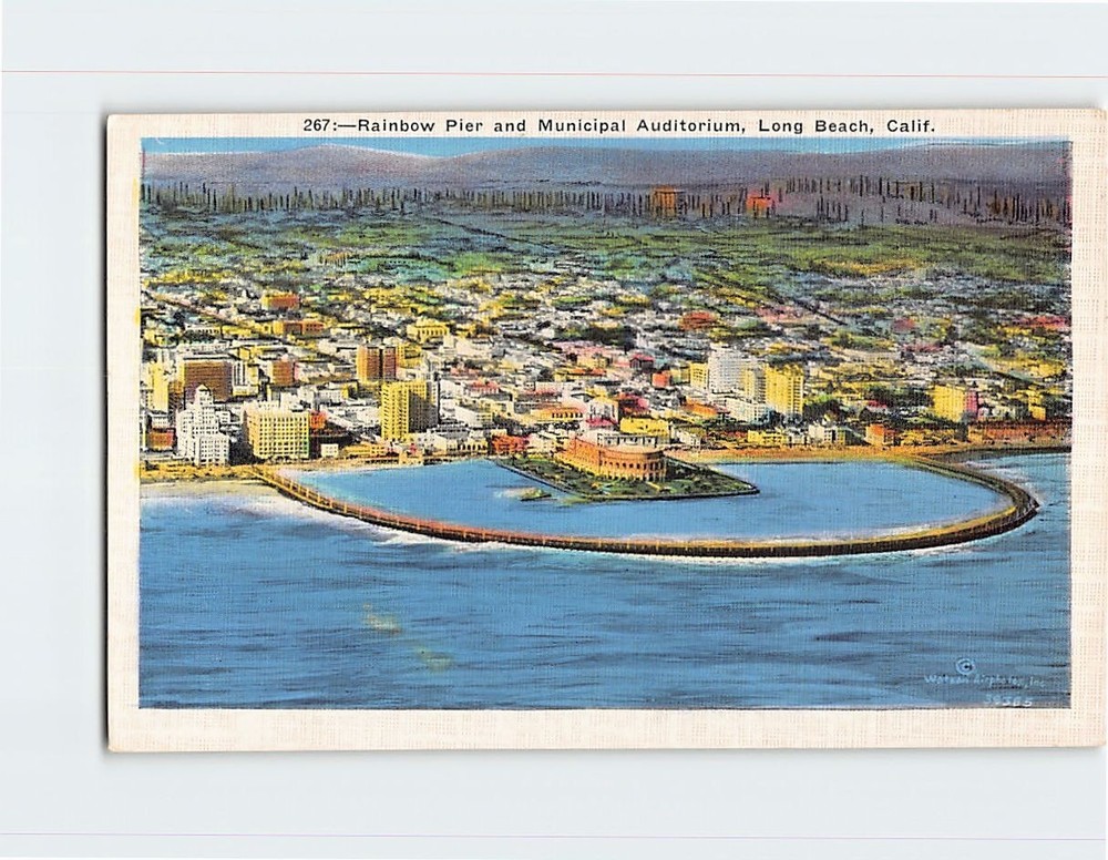 Postcard Rainbow Pier and Municipal Auditorium Long Beach California USA