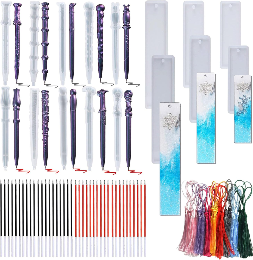 10 PCS Pen Resin Molds, 6 PCS Bookmark Epoxy Resin Casting Molds with Ballpoint