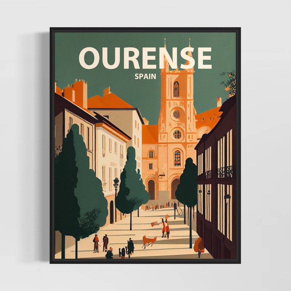 Ourense Spain Retro Art Print Ourense Wall Art Illustration Ourense Vintage