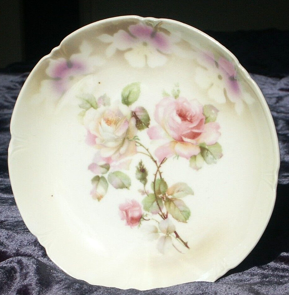 Vintage LEUCHTENBURG Porcelain Bread Plate Roses Art Deco Lavender German 6
