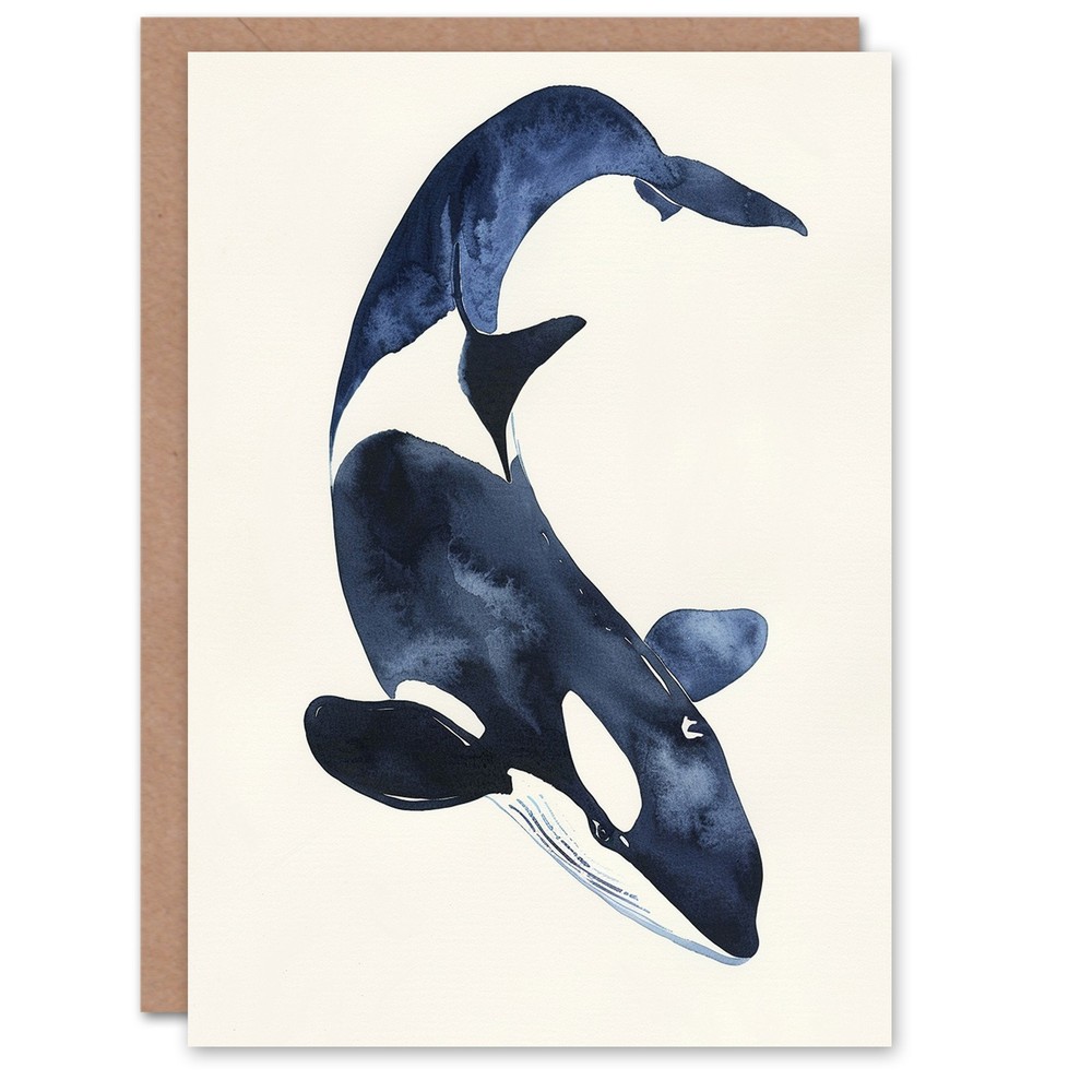 Orca Whale Bright Sea Animal Watercolour Birthday Card