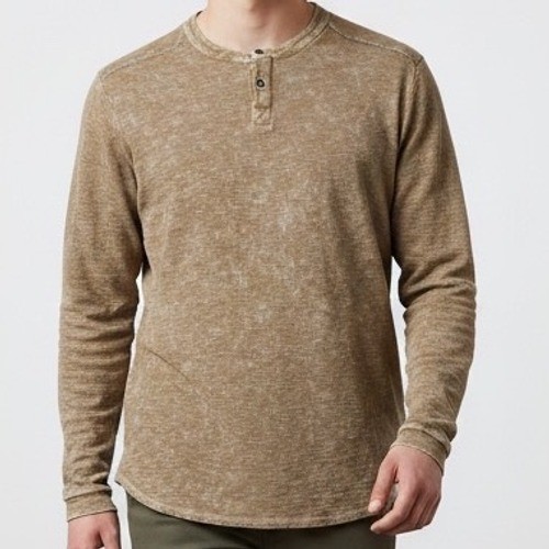 32 Bar Blues Mens XL Henley Shirt Tan Beige Acid Wash Cotton Rugged earthy