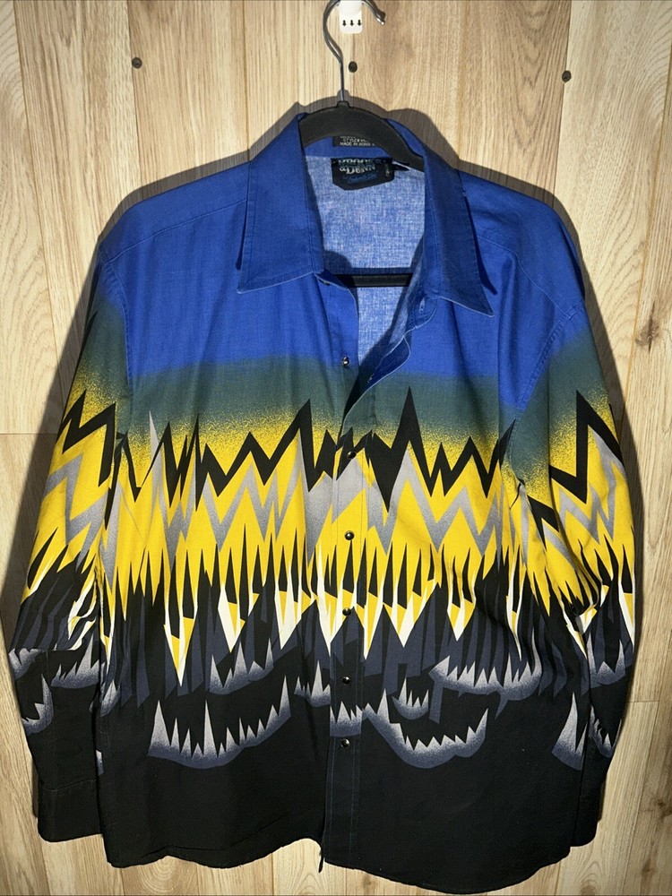 Vintage Panhandle Slim Brooks Dunn Geometric Southwestern Pearl Snap Men L