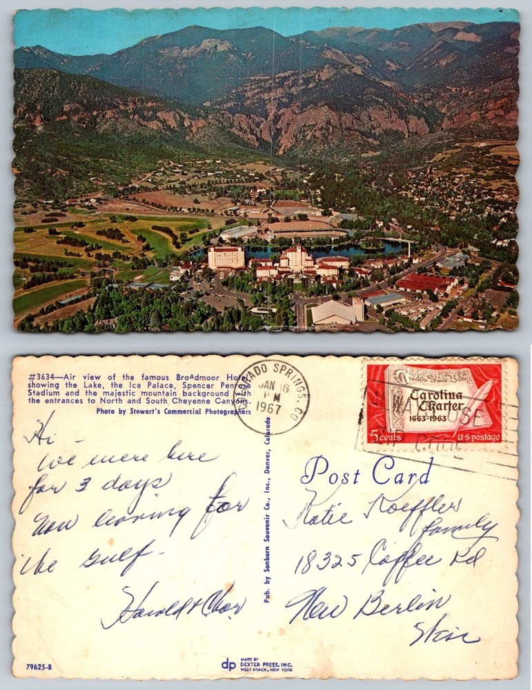 1967 Broadmoor Hotel Colorado Springs CO Aerial View Postcard Scalloped Edge