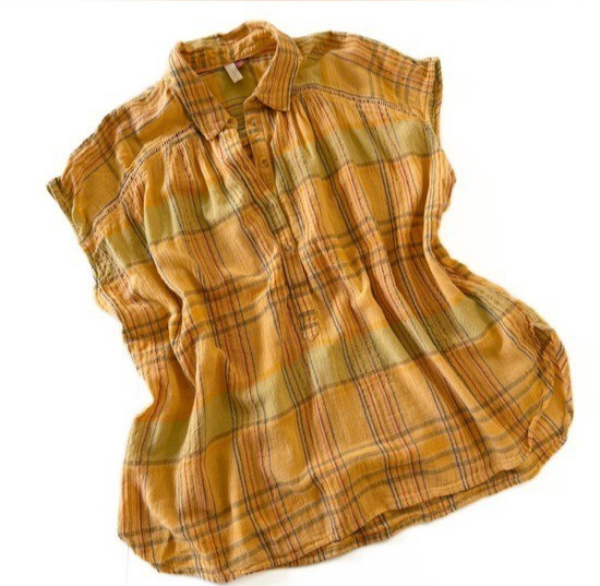 Anthropologie Pilcro Shirt Womens Large Yellow Plaid Serena Surf Popover