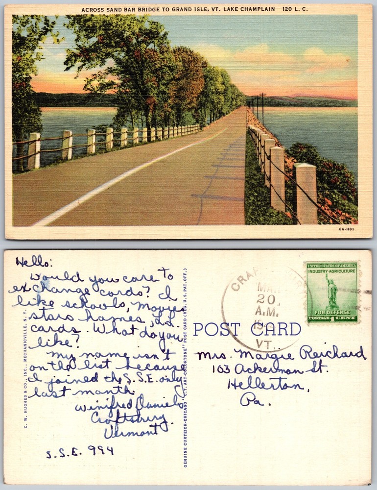 Sand Bar Bridge Grand Isle Lake Champlain Vermont Postcard