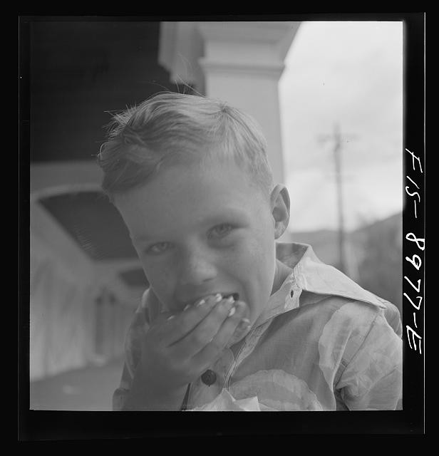 Photo:Young Boy Portrait 1930s 1940s Candid Eating Outdoors